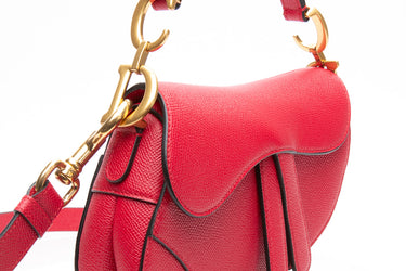 DIOR Red Grained Calfskin Mini Saddle Bag with Strap Shoulder/ Crossbody Bag