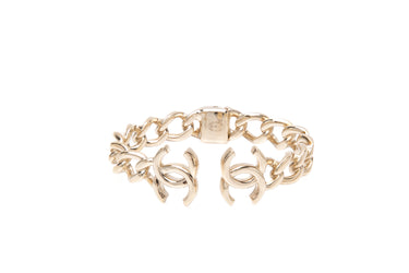 CHANEL Gold Metal CC Chain Link Cuff Bracelet