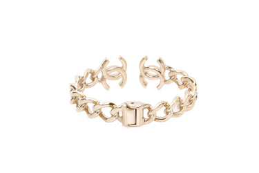 CHANEL Gold Metal CC Chain Link Cuff Bracelet