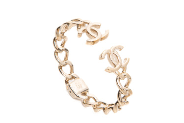 CHANEL Gold Metal CC Chain Link Cuff Bracelet