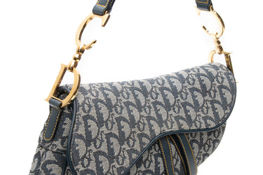 DIOR Saddle Blue Dior Oblique Canvas Medium Shoulder Bag