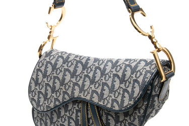 DIOR Saddle Blue Dior Oblique Canvas Medium Shoulder Bag