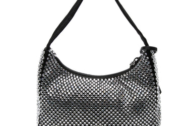 PRADA Re-Edition 2000 Mini Black Satin Bag With Crystals