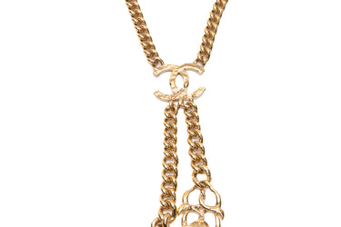 CHANEL Gold Metal Pearl CC Chain Necklace