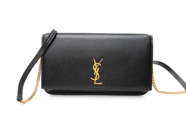 SAINT LAURENT Black Cassandre Phone Holder in Smooth Leather