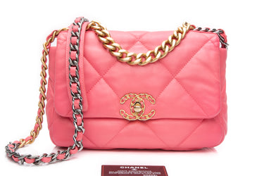 CHANEL Pink Goatskin Quilted Medium Chanel 19 Flap Bag