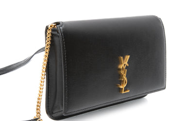SAINT LAURENT Black Cassandre Phone Holder in Smooth Leather