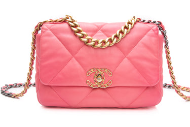 CHANEL Pink Goatskin Quilted Medium Chanel 19 Flap Bag