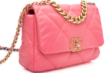 CHANEL Pink Goatskin Quilted Medium Chanel 19 Flap Bag