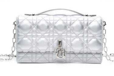 DIOR Metallic Silver Tone Cannage Calfskin My Dior Mini Bag (New)