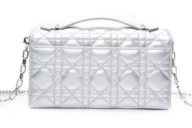 DIOR Metallic Silver Tone Cannage Calfskin My Dior Mini Bag (New)