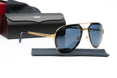 CARTIER Santos De Cartier Pilot Black Gold Sunglasses (New)