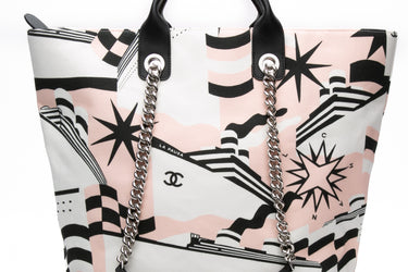 CHANEL Black, Pink, & White Canvas La Pausa Shopping Tote Bag