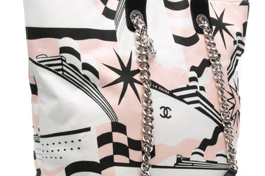 CHANEL Black, Pink, & White Canvas La Pausa Shopping Tote Bag