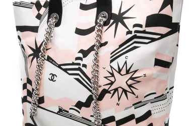 CHANEL Black, Pink, & White Canvas La Pausa Shopping Tote Bag