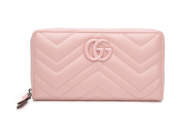 GUCCI Perfect Pink Chevron Leather GG Marmont Zip Around Wallet (New)