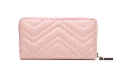 GUCCI Perfect Pink Chevron Leather GG Marmont Zip Around Wallet (New)