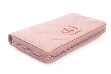 GUCCI Perfect Pink Chevron Leather GG Marmont Zip Around Wallet (New)