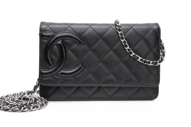 CHANEL Black Calfskin Quilted Cambon Wallet on Chain WOC