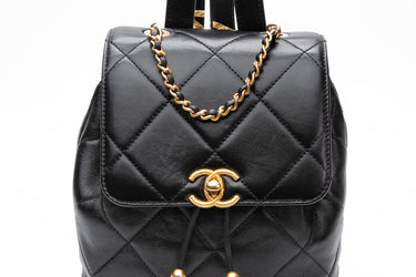 CHANEL 24S Black Quilted Lambskin Enamel and Gold Tone Hardware Backpack