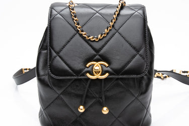 CHANEL 24S Black Quilted Lambskin Enamel and Gold Tone Hardware Backpack