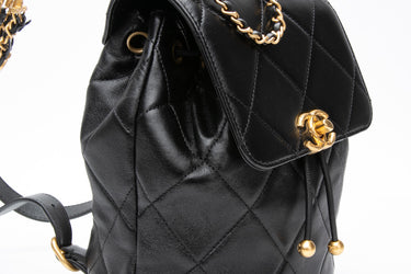 CHANEL 24S Black Quilted Lambskin Enamel and Gold Tone Hardware Backpack