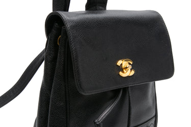 CHANEL Vintage Black Caviar CC Backpack