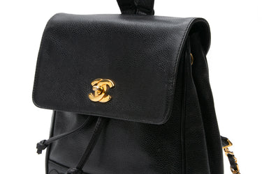 CHANEL Vintage Black Caviar CC Backpack
