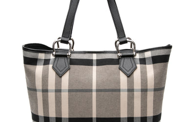 BURBERRY Black White Grey Megacheck Tote Bag