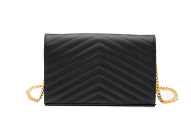 SAINT LAURENT Black Leather Classic Cassandre Chain Wallet in Grain De Poudre