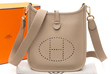 HERMES Beige Marfa Evelyne TPM Clemence Leather Crossbody (New)