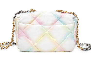 CHANEL White Multicolor Goatskin Quilted Chanel 19 Flap Bag
