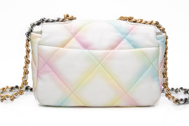 CHANEL White Multicolor Goatskin Quilted Medium Chanel 19 Flap Bag