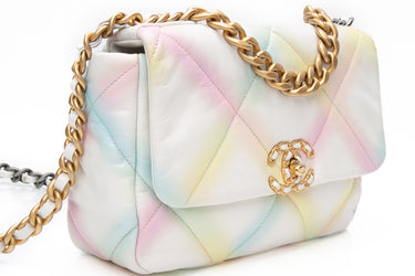 CHANEL White Multicolor Goatskin Quilted Medium Chanel 19 Flap Bag