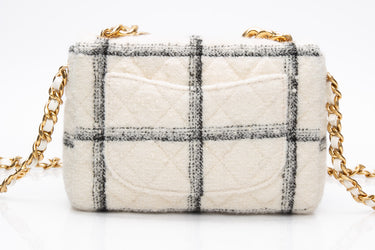 CHANEL White Wool Tweed Quilted Small Elegant Chain Flap Bag