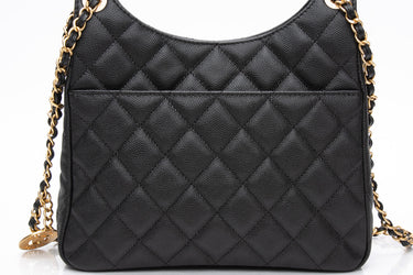 CHANEL Black Caviar Quilted Wavy CC Hobo Crossbody Bag