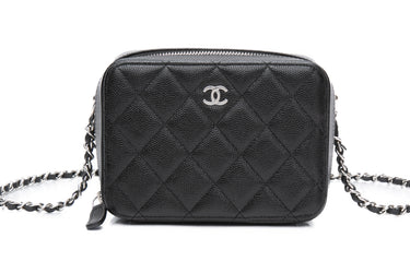 CHANEL Black Caviar Quilted Mini Camera Bag