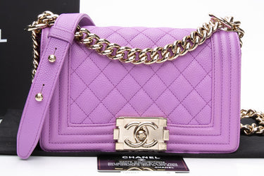 CHANEL Purple Caviar Quilted Boy Small Flap Bag