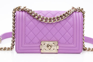 CHANEL Purple Caviar Quilted Boy Small Flap Bag