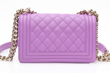 CHANEL Purple Caviar Quilted Boy Small Flap Bag