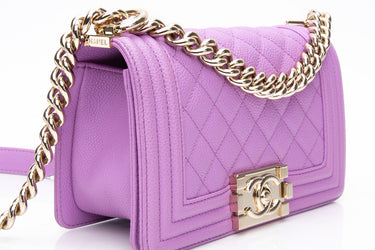 CHANEL Purple Caviar Quilted Boy Small Flap Bag