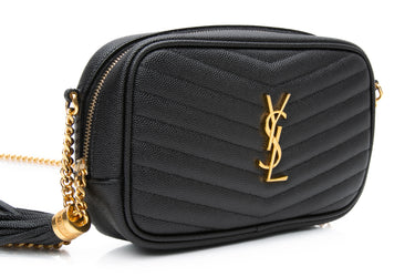 SAINT LAURENT Black Grain De Poudre Matelasse Monogram Mini Lou Camera Bag
