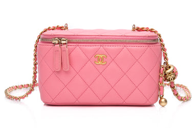 CHANEL 22S Pink Pearl Crush Vanity Case with Chain Quilted Lambskin Small