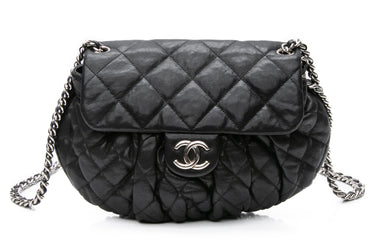 CHANEL Medium Black Leather Chain Around Crossbody Bag