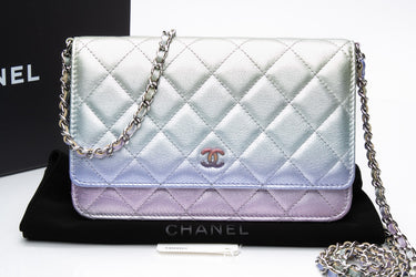 CHANEL 21K Gradient Metallic Rainbow Ombre Quilted Wallet on Chain WOC