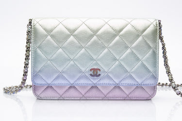 CHANEL 21K Gradient Metallic Rainbow Ombre Quilted Wallet on Chain WOC