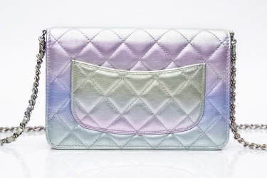 CHANEL 21K Gradient Metallic Rainbow Ombre Quilted Wallet on Chain WOC