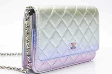 CHANEL 21K Gradient Metallic Rainbow Ombre Quilted Wallet on Chain WOC