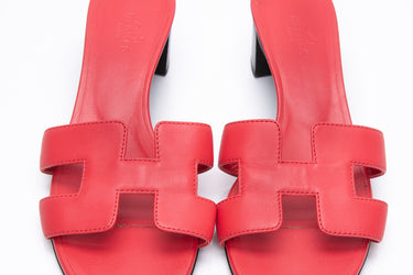 HERMES Red Calfskin Oasis Sandals 37