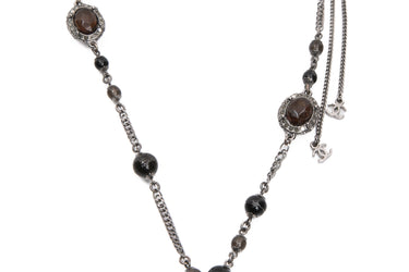 CHANEL Ruthenium Black and Grey Faux Pearl CC Necklace